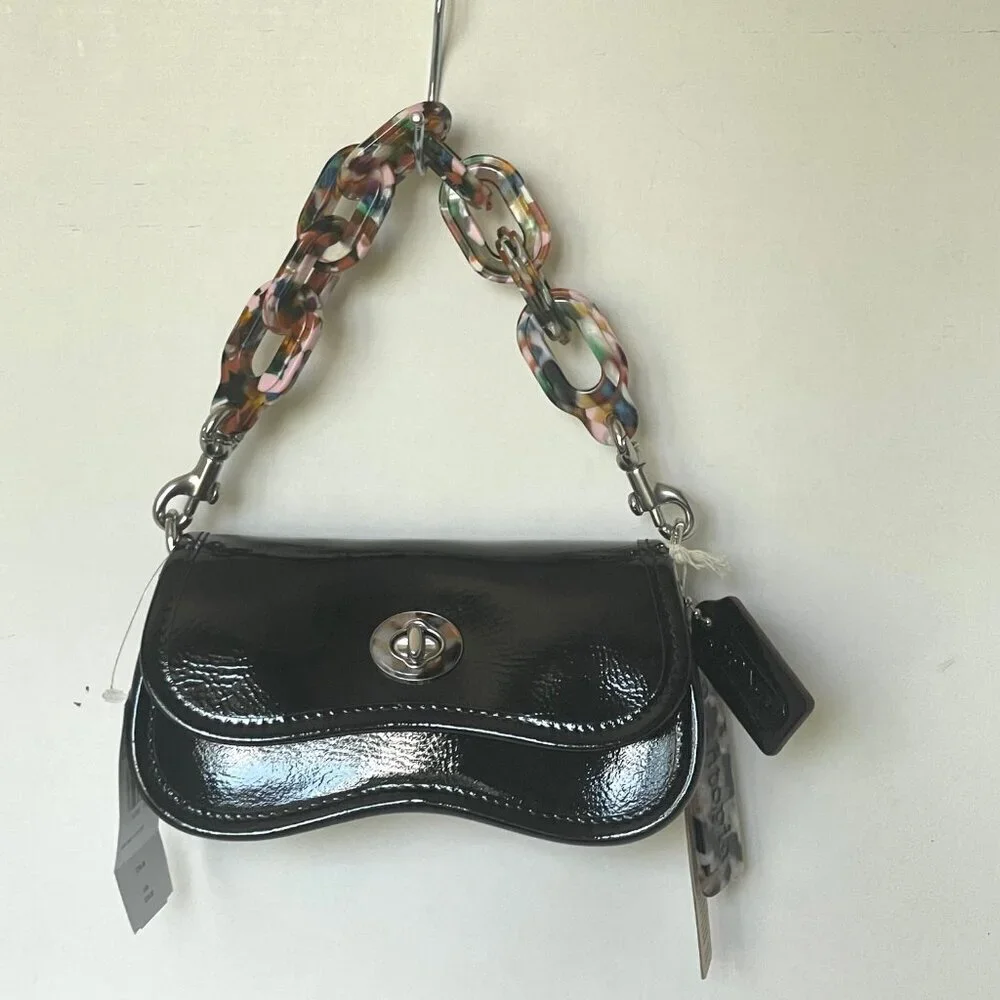 Coach Coachtopia Mini Wavy Dinky Bag CQ853 Black Patent Crossbody